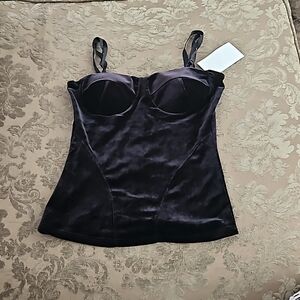 Is/bella Black Velvet Lace Up Tank Top